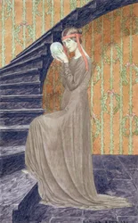 Junge Frau im ästhetischen Kleid, die eine Kugel hält, 1894